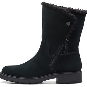 Clarks Women's Opal Zip Mid Calf Boot black suede size 7.5 wide